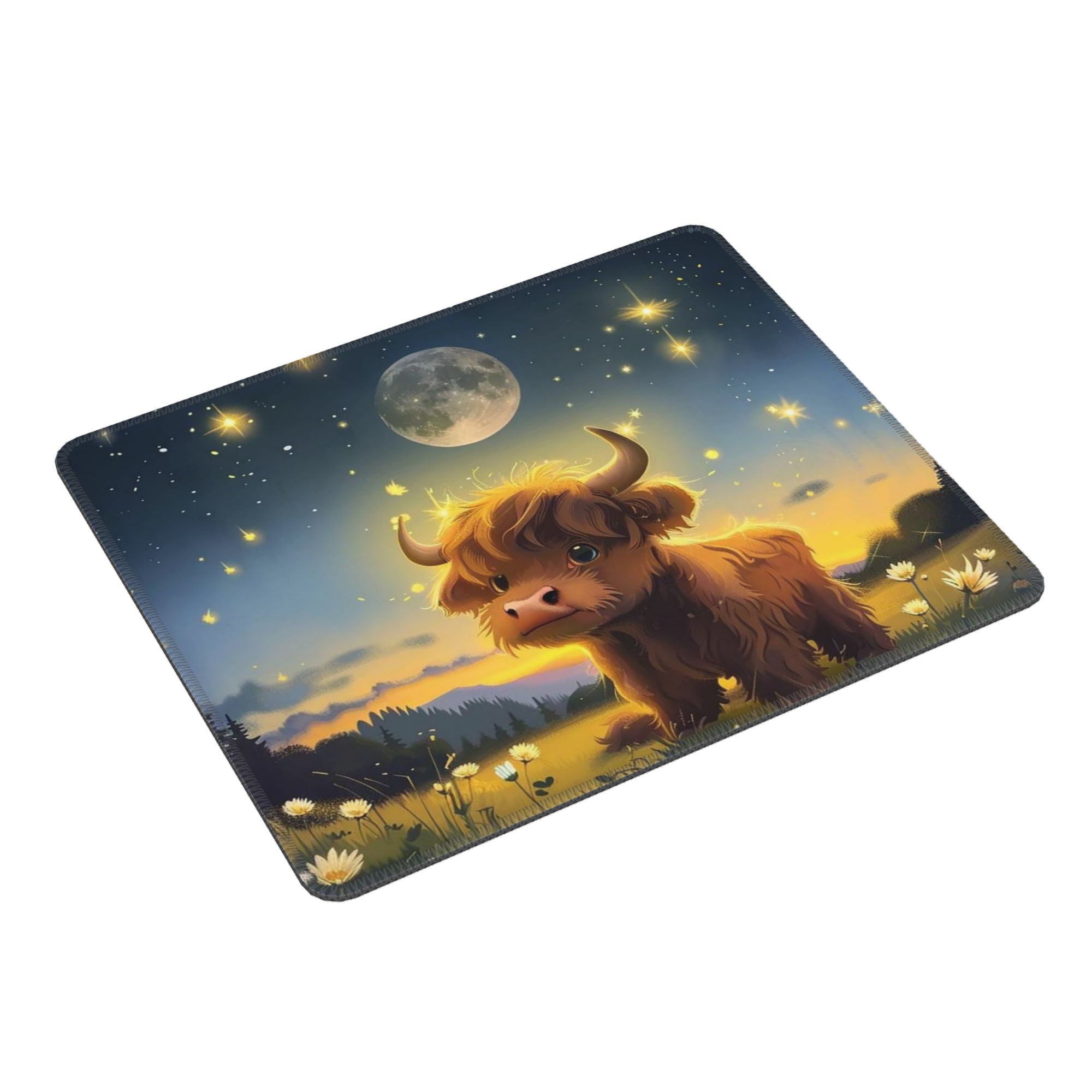 Cow Mat Rubber - Highland Cow In Magical Forest Night
