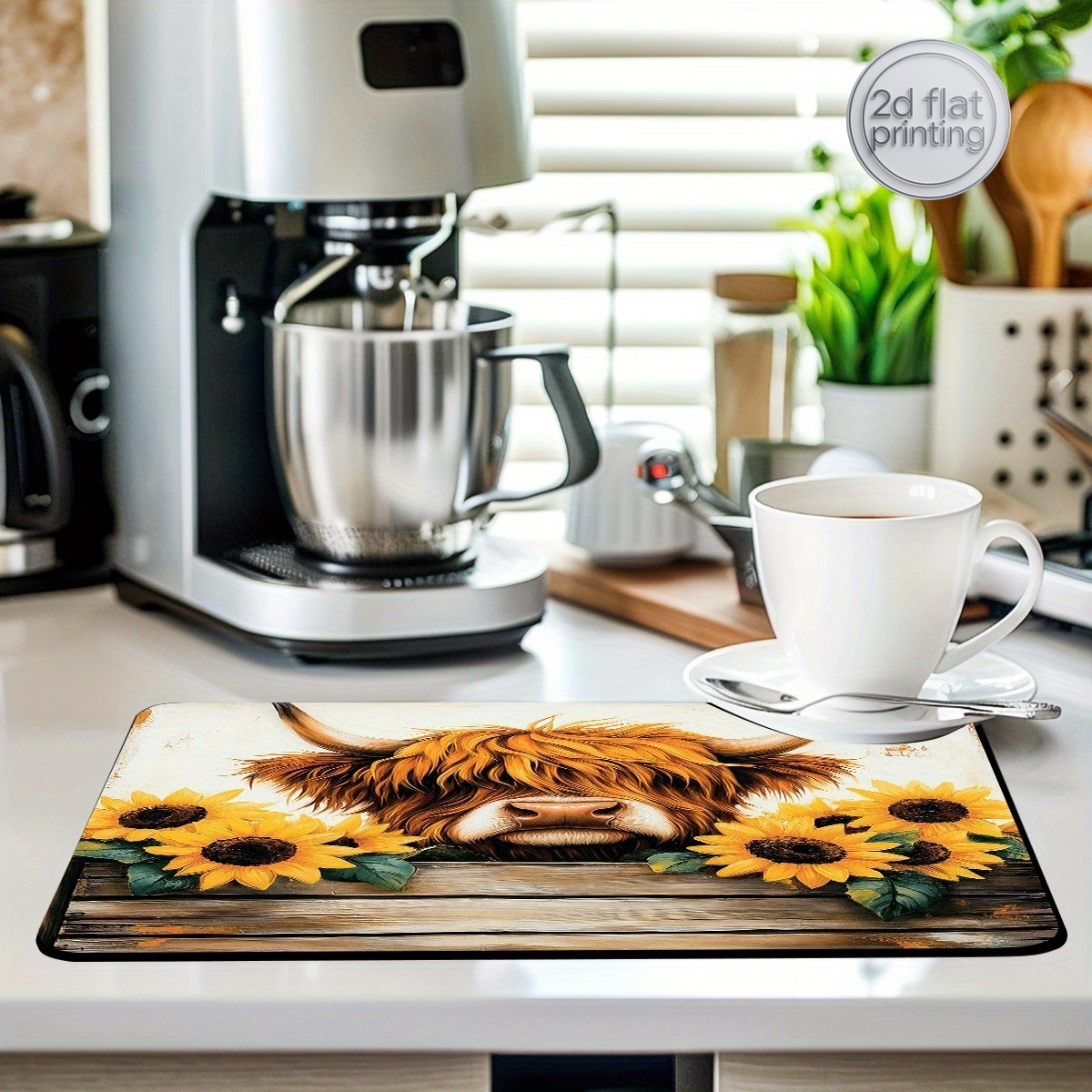 Cow Mat Rubber - 1 Stück dekorative Abtropfmatte mit Sonnenblumen-