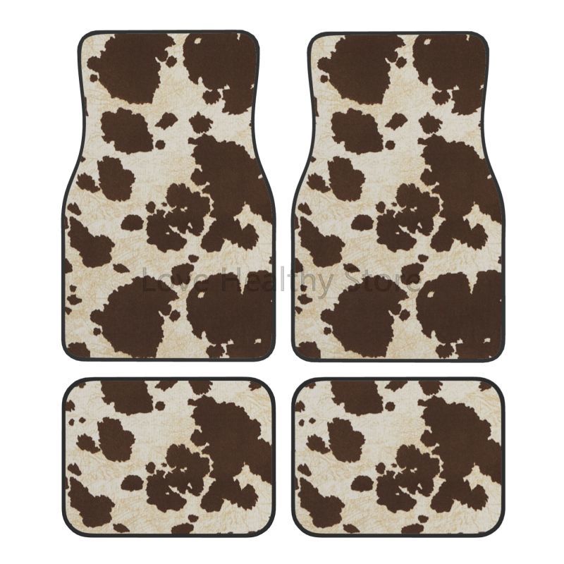 Cow Mat Rubber - Kuh-Auto-Fußmatten, 4er-Set, braune Kuh-Tierdruck, Fahrzeug vorne